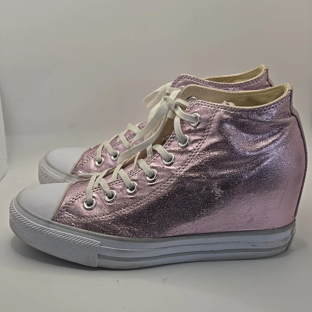 Converse AllStar Lux Mid Hidden Hi Top Wedge Heel Sneakers Metallic Fuschia Sz 9